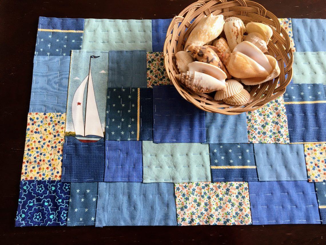 seaside blue kawandi table runner